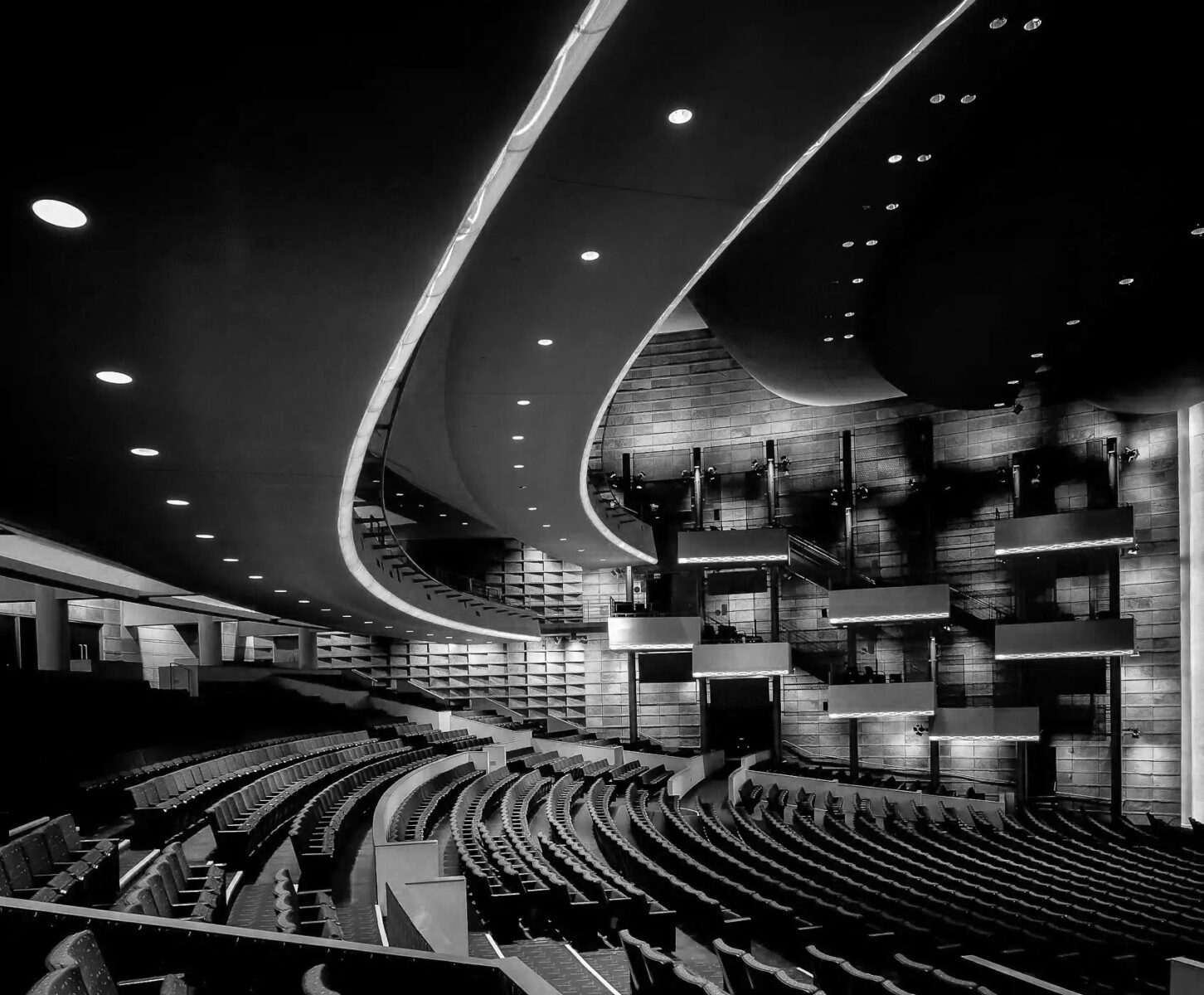 Ablack and white photograph of the temple hoyne buell theater in Denver, CO