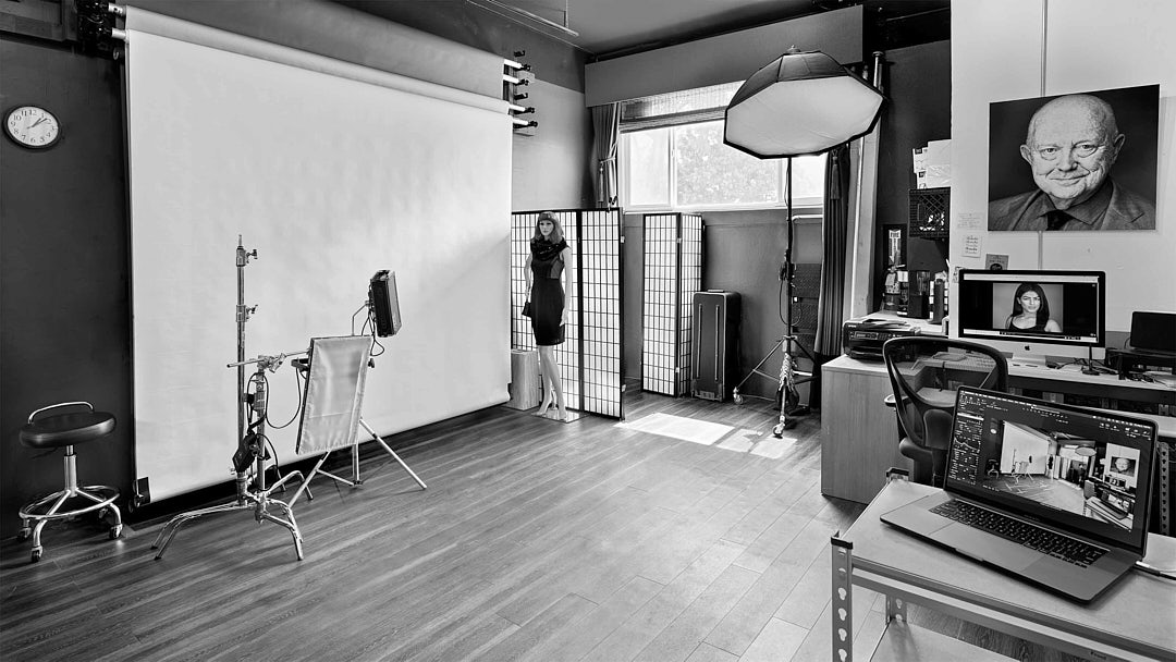 A black and white photo of the Dean Birinyi Photography Palo alto photo studio