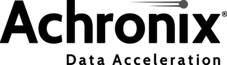 Achronix logo with green motion graphic above text symbolizing data acceleration