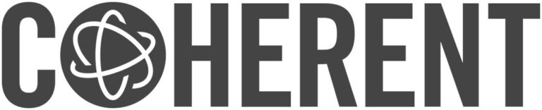 Coherent logo in bold blue letters with atom-inspired icon