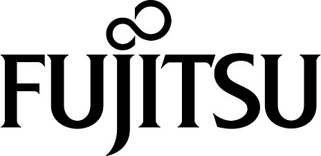 Fujitsu logo in red with infinity symbol integrated into text