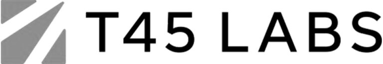 T45 Labs logo featuring red geometric stripes and black text