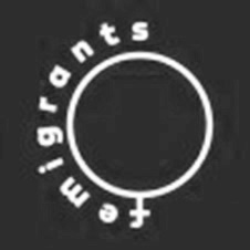 Femigrants Foundation logo with white Venus symbol on purple background and curved text